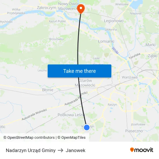 Nadarzyn Urząd Gminy to Janowek map