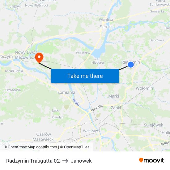 Radzymin Traugutta to Janowek map