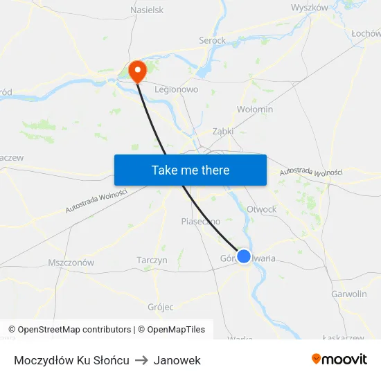 Moczydłów Ku Słońcu to Janowek map