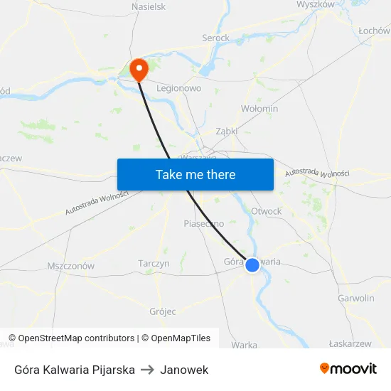 Góra Kalwaria Pijarska to Janowek map