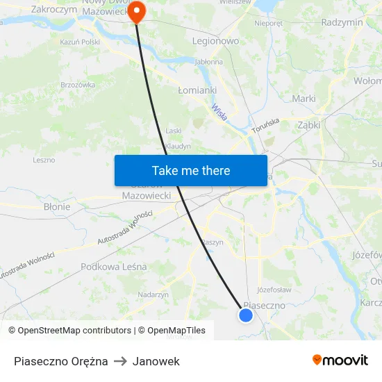 Piaseczno Orężna to Janowek map