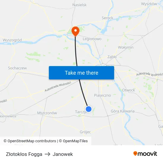Złotokłos Fogga to Janowek map