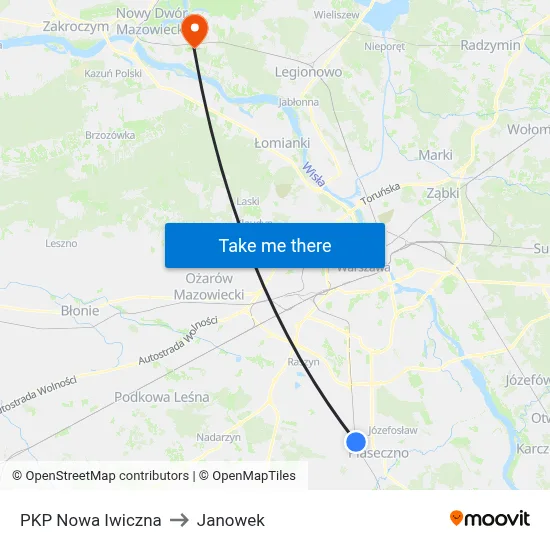 PKP Nowa Iwiczna to Janowek map