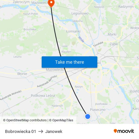 Bobrowiecka to Janowek map