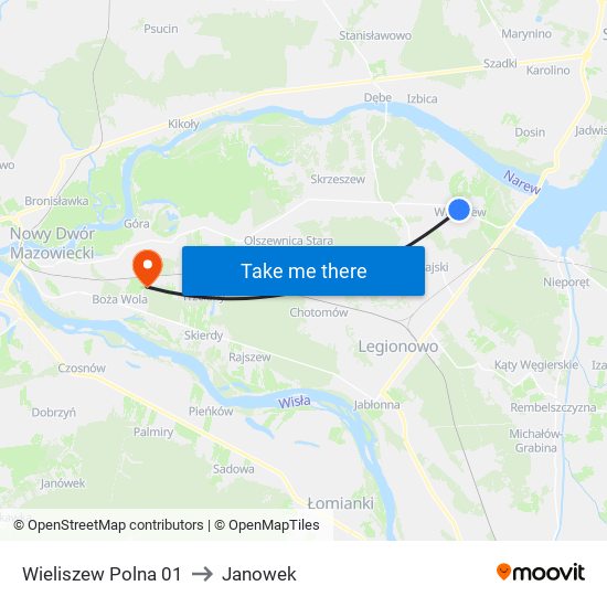 Wieliszew Polna 01 to Janowek map