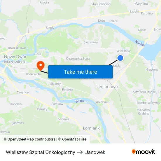 Wieliszew Szpital Onkologiczny to Janowek map