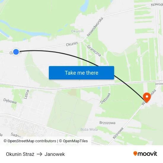 Okunin Straż to Janowek map