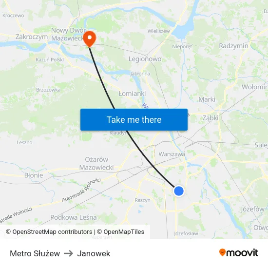 Metro Służew to Janowek map