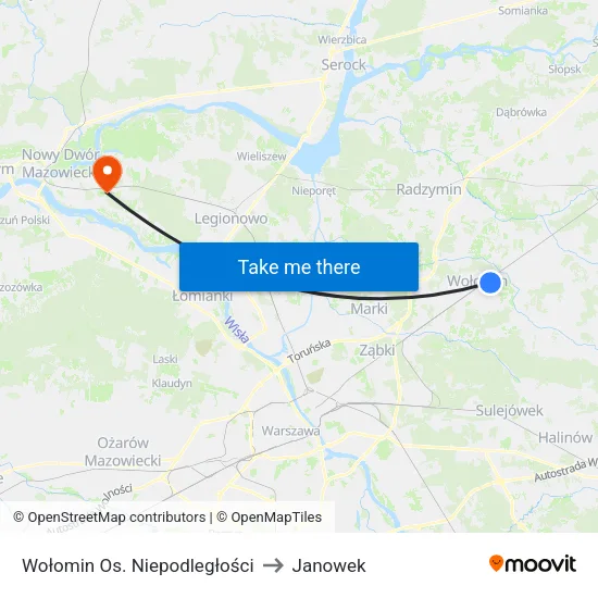 Wołomin Os. Niepodległości to Janowek map