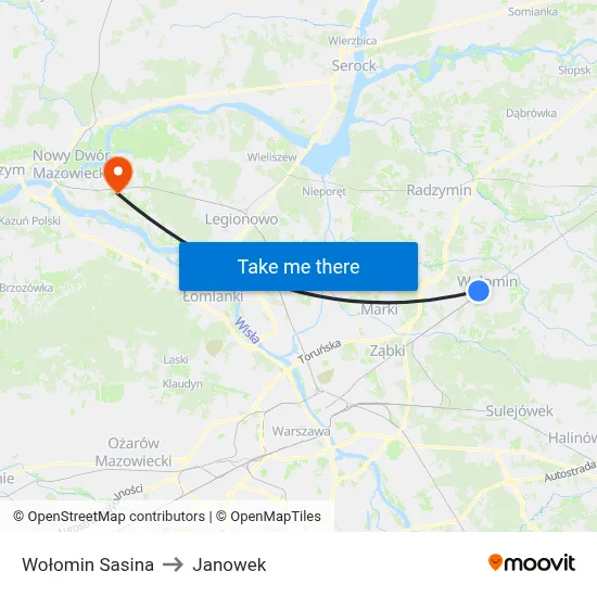 Wołomin Sasina to Janowek map