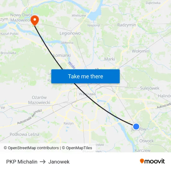 PKP Michalin to Janowek map