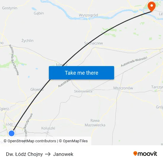 Dw. Łódź Chojny to Janowek map