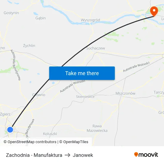Zachodnia - Manufaktura to Janowek map