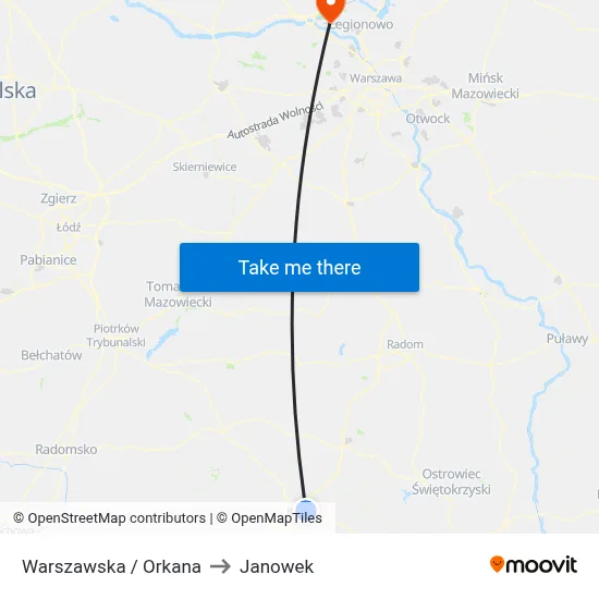 Warszawska / Orkana to Janowek map