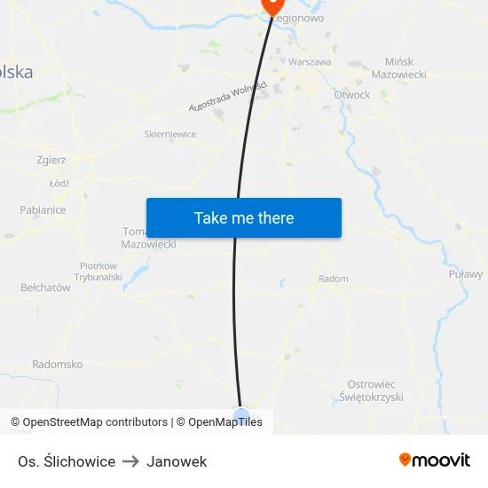 Os. Ślichowice to Janowek map
