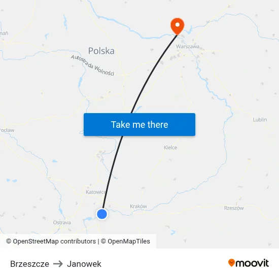 Brzeszcze to Janowek map