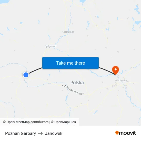 Poznań Garbary to Janowek map