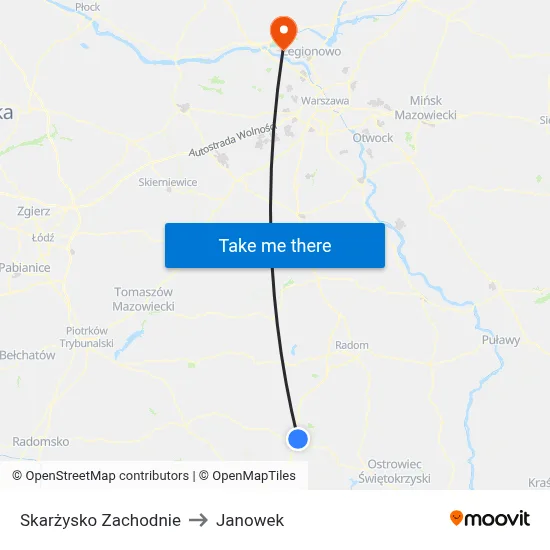 Skarżysko Zachodnie to Janowek map