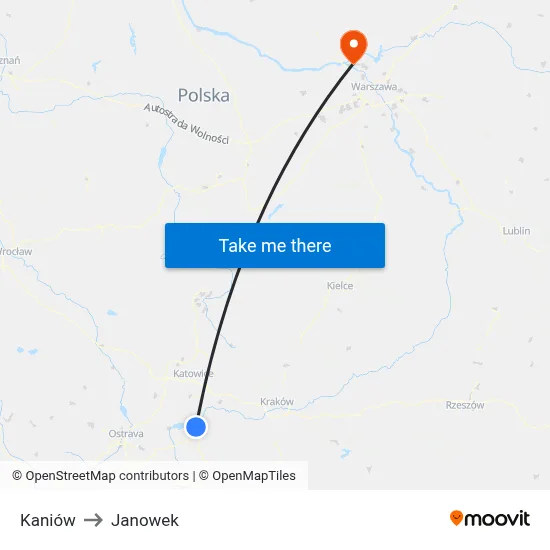 Kaniów to Janowek map