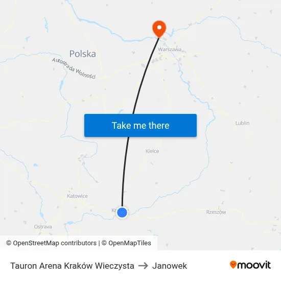 Tauron Arena Kraków Wieczysta to Janowek map