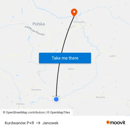 Kurdwanów P+R to Janowek map