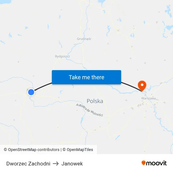 Dworzec Zachodni to Janowek map