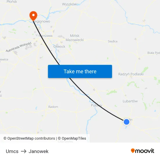 Umcs to Janowek map