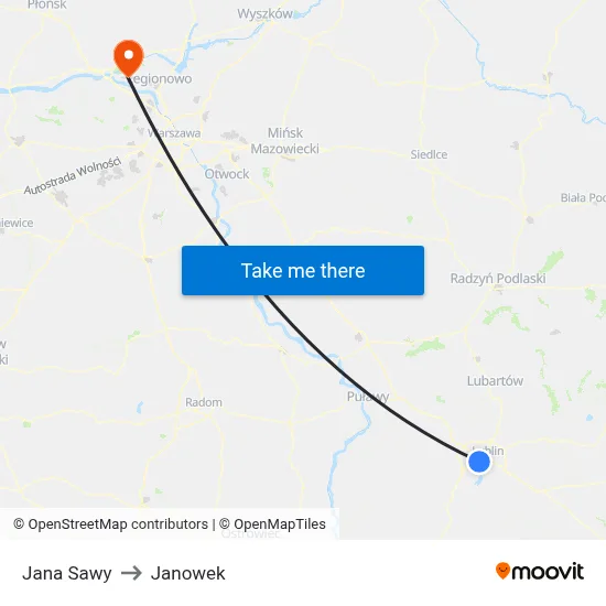 Jana Sawy to Janowek map
