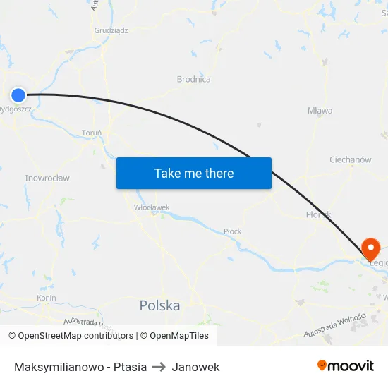 Maksymilianowo - Ptasia to Janowek map