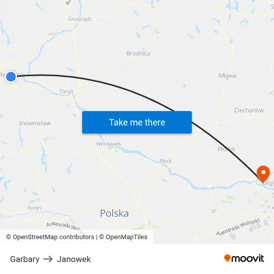Garbary to Janowek map