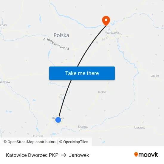 Katowice Dworzec PKP to Janowek map