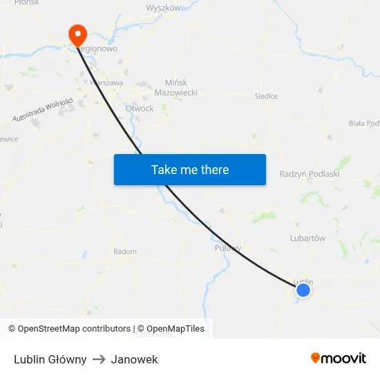 Lublin Główny to Janowek map