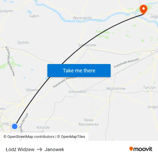 Łódź Widzew to Janowek map
