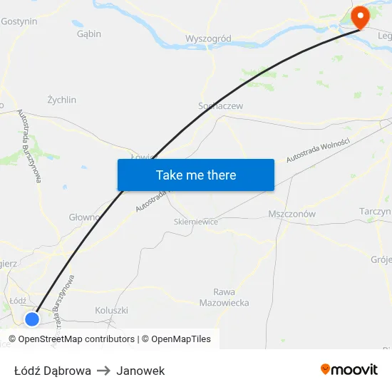 Łódź Dąbrowa to Janowek map
