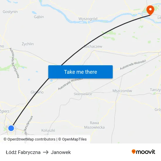 Łódź Fabryczna to Janowek map