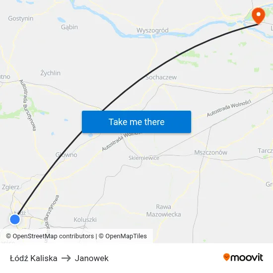 Łódź Kaliska to Janowek map