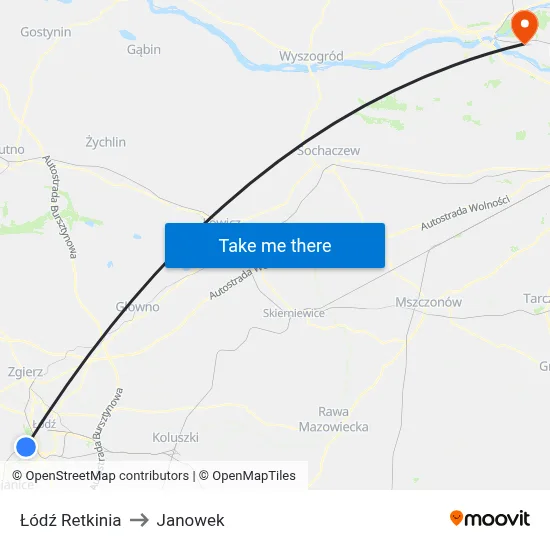 Łódź Retkinia to Janowek map