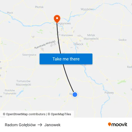 Radom Gołębiów to Janowek map