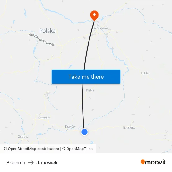 Bochnia to Janowek map