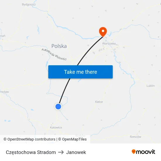 Częstochowa Stradom to Janowek map