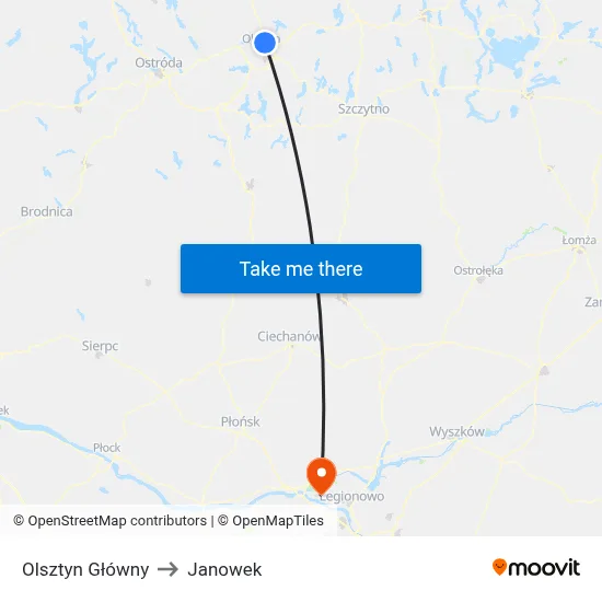 Olsztyn Główny to Janowek map