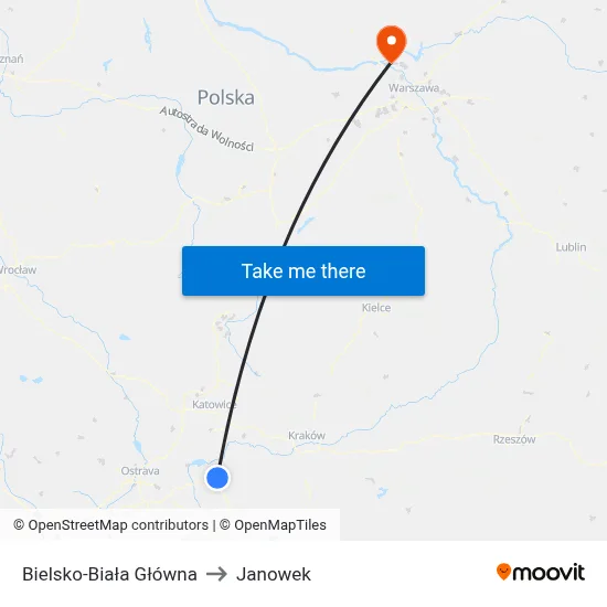 Bielsko-Biała Główna to Janowek map