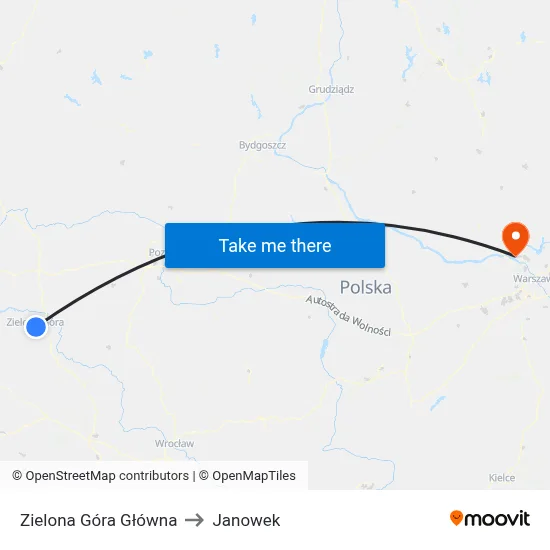 Zielona Góra Główna to Janowek map