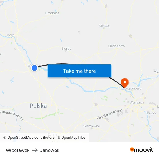 Włocławek to Janowek map
