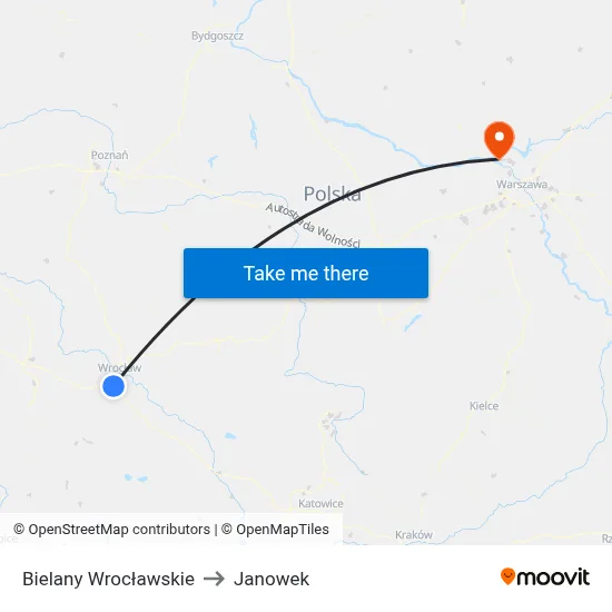 Bielany Wrocławskie to Janowek map