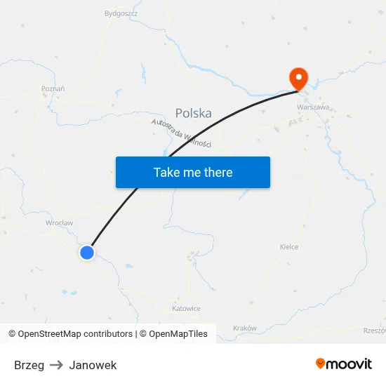 Brzeg to Janowek map