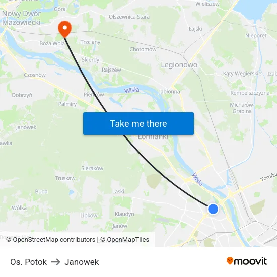 Os. Potok to Janowek map