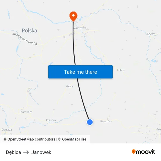 Dębica to Janowek map