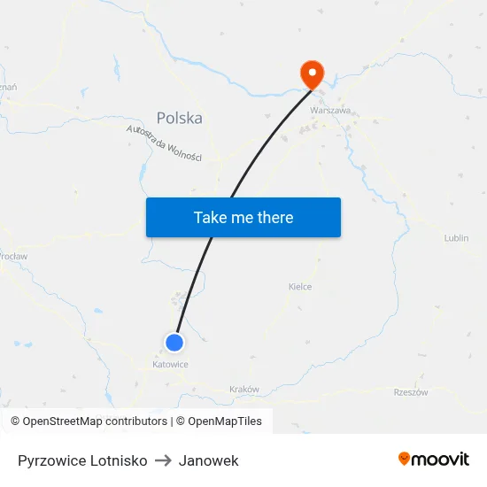 Pyrzowice Lotnisko to Janowek map