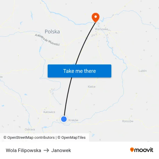Wola Filipowska to Janowek map
